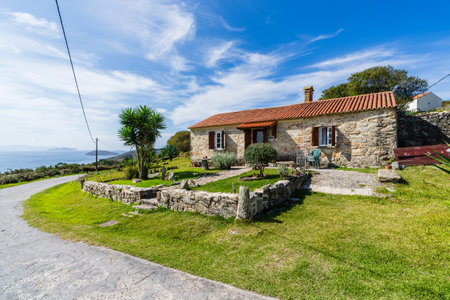 Ons Island, Pontevedra, Spain, September 7, 2023. Small houses on Ons Island, in Pontevedra, Galicia.のeditorial素材