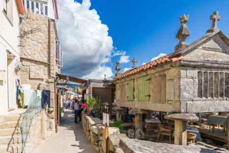 Combarro, Spain, September 11, 2023. Street of the beautiful and touristic fishing village of Combarro in Pontevedra, Galicia.のeditorial素材