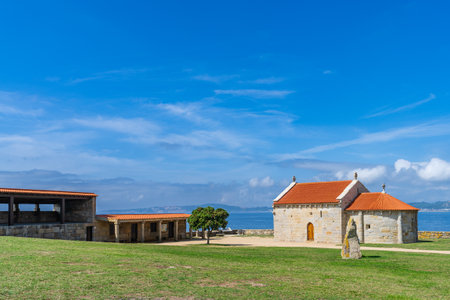 View of the Hermitage of Our Lady of La Lanzada in Sanxenxo , Sangenjo, Pontevedra, Galiciaの写真素材