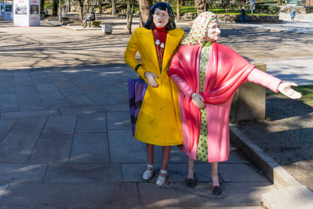 Santiago de Compostela, Spain, February 26, 2023. Sculpture of Las dos Marias in the Alameda park, in Santiago de Compostela.のeditorial素材