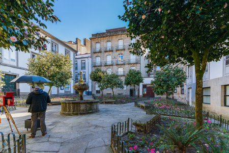 Santiago de Compostela, Spain, February 26, 2023. Plaza de Fonseca in the old town of the Galician city of Santiago de Compostelaのeditorial素材