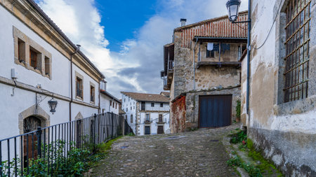 Street and traditional houses of the beautiful town of Candelario, in Salamanca.の写真素材