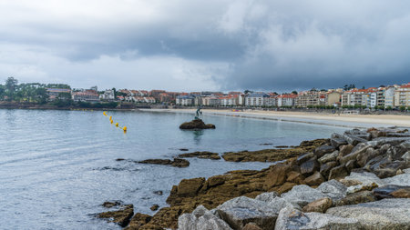 View of the town of Sanxenxo, Sangenjo, in Pontevedra, Galicia, Spain.の写真素材