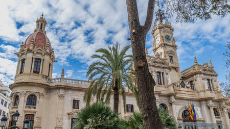 Monumental Town Hall of the city of Valencia, Spain.の写真素材