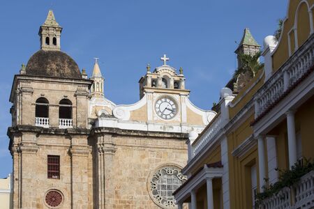 View of colonial architecture and San Pedro Claver church in Cartagena Colombiaの写真素材