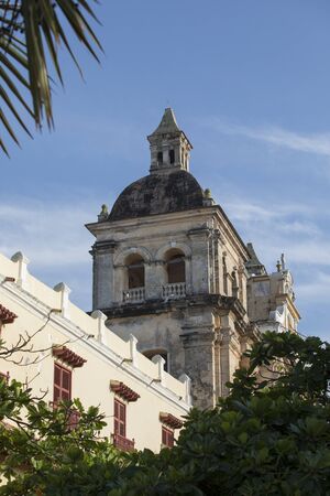 View of colonial architecture and San Pedro Claver church in Cartagena Colombiaの写真素材