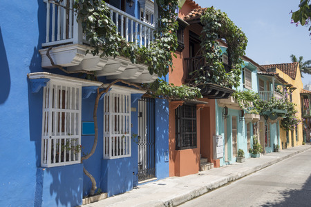 Flowers and colonial architecture seen in Cartagena Colombiaの写真素材