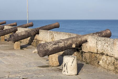Cannons of Cartagena wall Colombiaの写真素材
