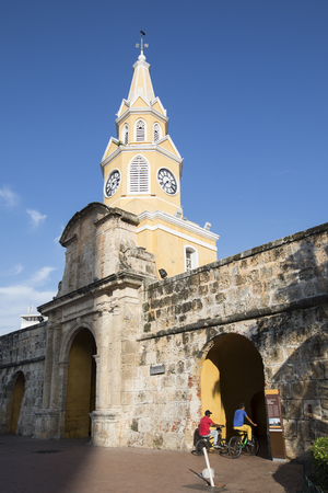 View of the clock tower old city in Cartagena Colombiaの写真素材