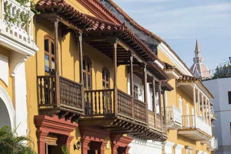 Colonial Balconies, Cartagena de Indias Colombiaの写真素材