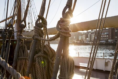 Sailing boat Ropes backlightの写真素材