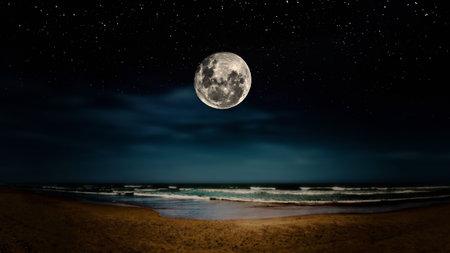 Full moon reflected in the beach