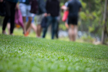 Green grass texture from a field with people in background