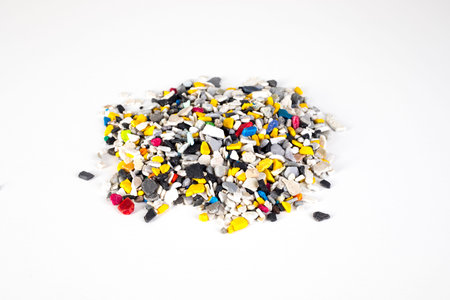 Plastic pellets .Multicolored Plastic granules. Plastic raw materials in granules for industry.