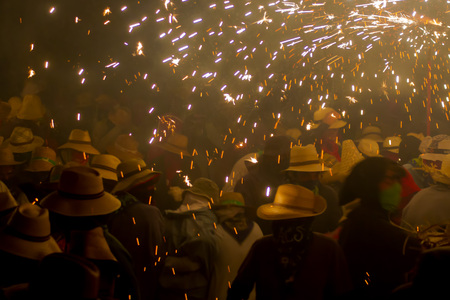 (Baix Emporda, Catalonia - August 17, 2010) - 'Correfoc' (verbatim: 'Fire running'), tradicional catalan feast.のeditorial素材