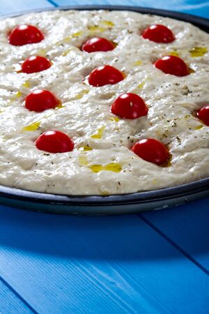 Uncooked Pizza Focaccia Breadの写真素材