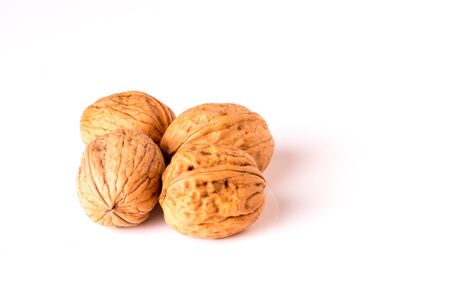 Walnuts on white backgroundの写真素材