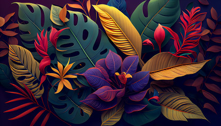 Tropical leaves background. Vector illustration. Exotic design. 3d render, generative AIの素材