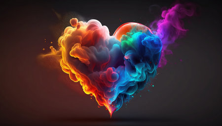 abstract heart with colored smoke on a dark background. Vector illustrationの素材