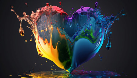 3d rendering of colorful paint splashes isolated on black background.の素材