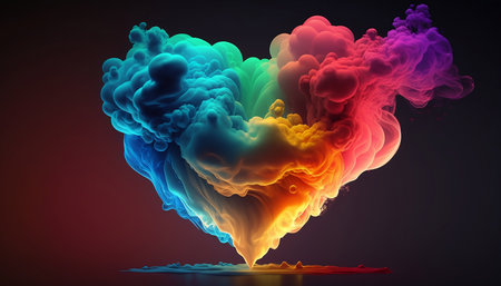 Colorful smoke in the form of a heart on a dark backgroundの素材