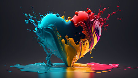 3d rendering of colorful splashes of paint isolated on black backgroundの素材