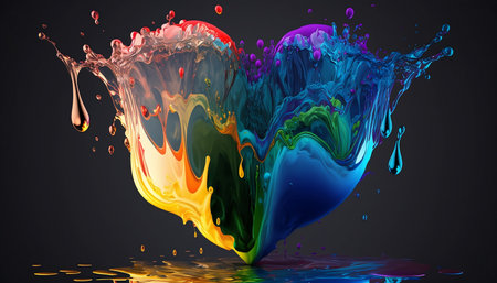 3d rendering of heart shape made of colorful smoke on dark backgroundの素材