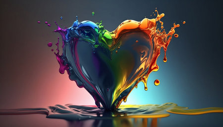3d rendering of colorful splashes of paint isolated on black backgroundの素材