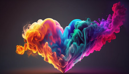 Colorful smoke in the form of a heart on a dark backgroundの素材