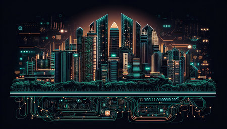 Abstract future city concept. Futuristic cityscape. Vector illustration.の素材
