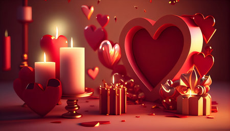 Valentine's Day background with candles and hearts. 3d renderの素材
