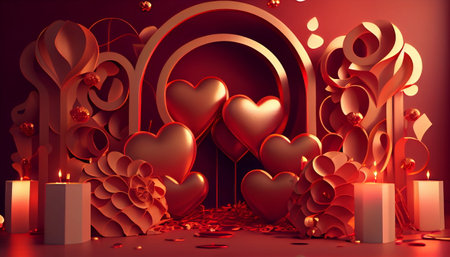 Valentines day background. 3d render, 3d illustration.の素材