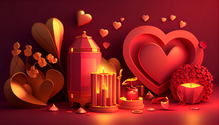 Valentine's Day background with candles and hearts. Vector illustration.の素材