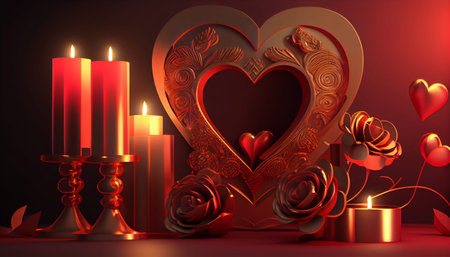 Valentine's Day background with candles and hearts. 3d renderの素材