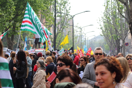 Milan Italy 05 may 2015 Trade union demostration Manifestation of public school employees who demonstration against the governementのeditorial素材
