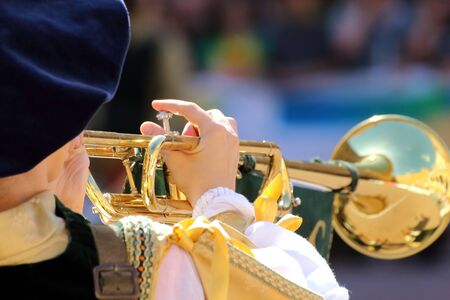 Palio the city celebrates with competitions of the flag wavers and the parade of the districtsの写真素材