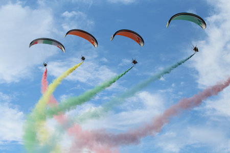Some pilots  paragliders  make the spectacular perform