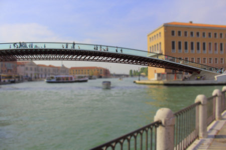 famous bridge of the Constitution of Venice from Grand Canal, Venice, Italyの写真素材