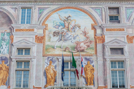 Facade of San Giorgio Palace in Genoaの写真素材