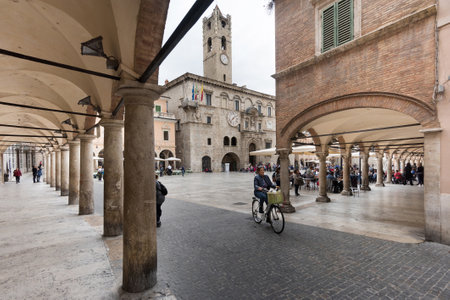 View of Piazza del Popolo in Ascoli Piceno, Marche, Italyの写真素材