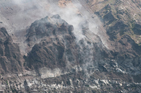 View of the interior of Mount Vesuvius, Naples, Campaniaの写真素材