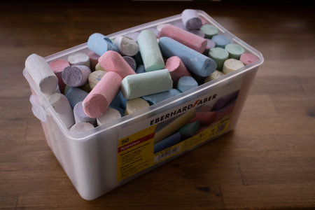 Box of colored chalks for children to use outdoors or indoors.Ideal for hopscotch or drawing with...