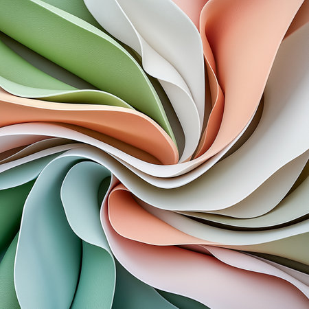 Colorful and Vibrant Abstract Paper Waves Illustrated in Soft and Delightful Pastel Tonesの写真素材