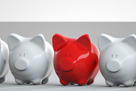 red piggy bank on white background with white piggyの写真素材