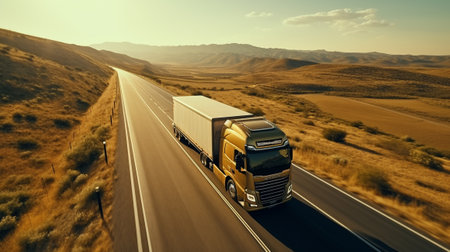 Truck with cargo on the road. Freight transportation. 3d renderingの素材