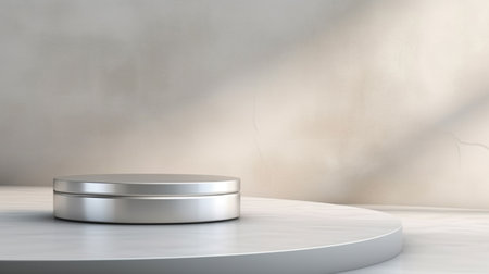 Minimalist white podium for product presentation. 3D rendering.の素材