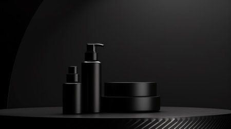 Black podium for product presentation. Abstract background. 3D rendering. For Cream cosmetic.の素材