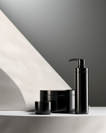 Black podium for product presentation. Abstract background. 3D rendering. For Cream cosmetic.の素材