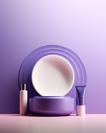 Cosmetic product set on purple background, 3d rendering. Computer digital drawing.の素材