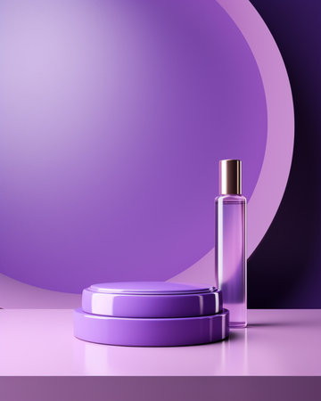 Cosmetic product display podium on purple background. 3D rendering.の素材